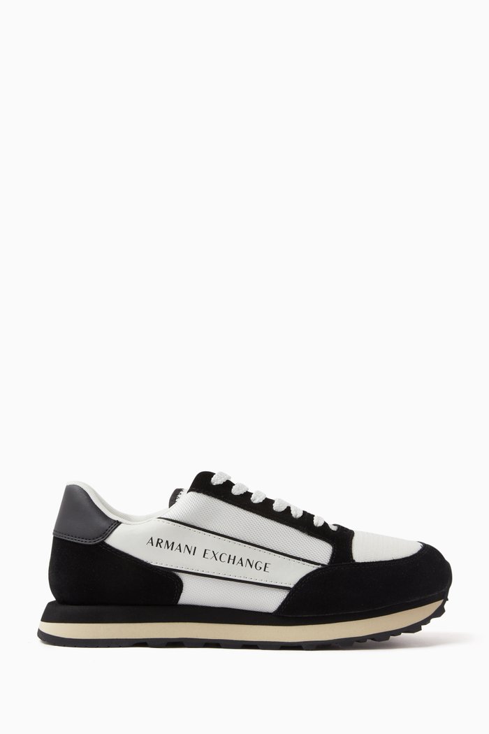 

Panelled Logo Sneakers in Suede, Mesh & Bovine Leather, White