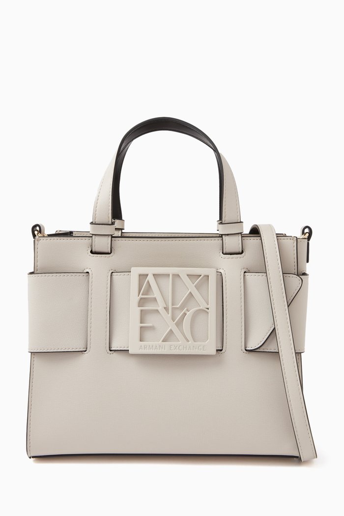

Medium AX Logo Susy Tote Bag in Faux Leather, White
