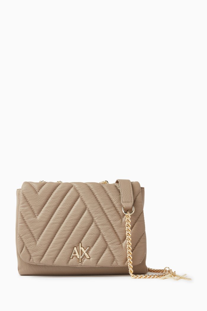 

Medium Margareth Logo Crossbody Bag in Faux Leather, Neutral