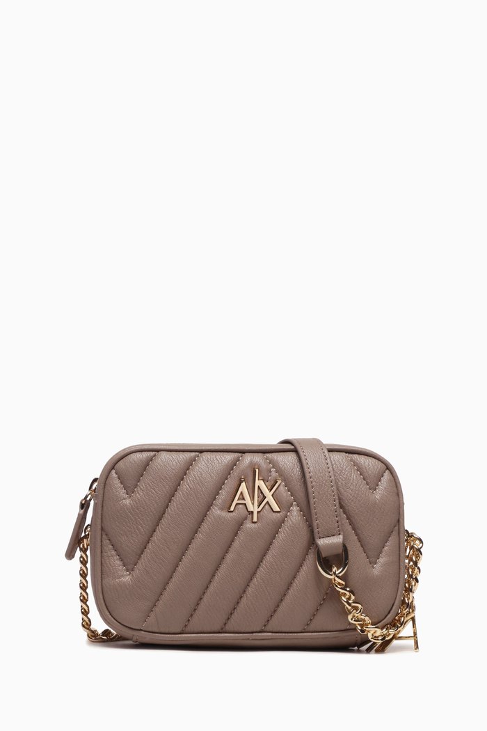 Metal Logo Camera Bag in Matelassé Eco-leather, Neutral