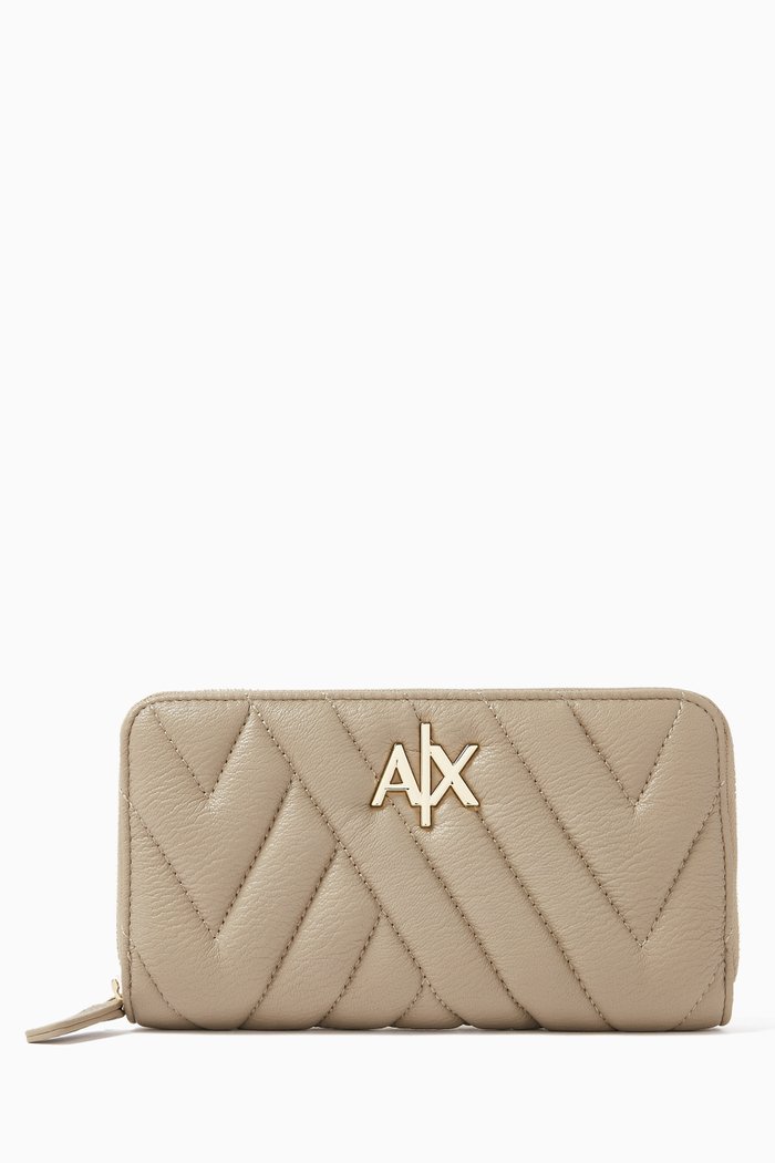 

Margareth Logo Zip Wallet in Faux Leather, Neutral