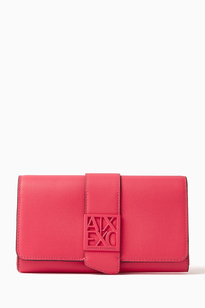 

AX Metal-logo Flap Wallet in Faux Leather, Pink