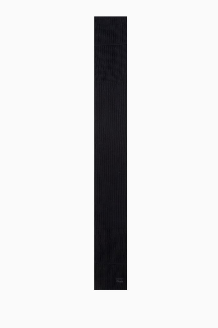 

Logo Scarf in Wool Blend Rib-knit, Black