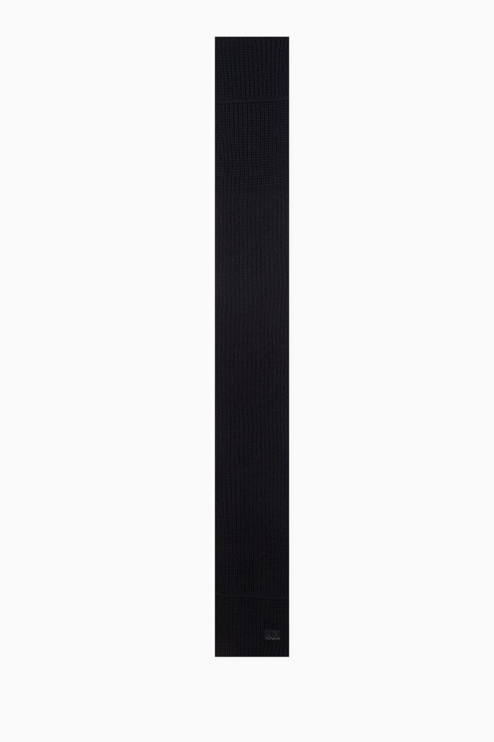 

Logo Scarf in Wool Blend Rib-knit, Blue
