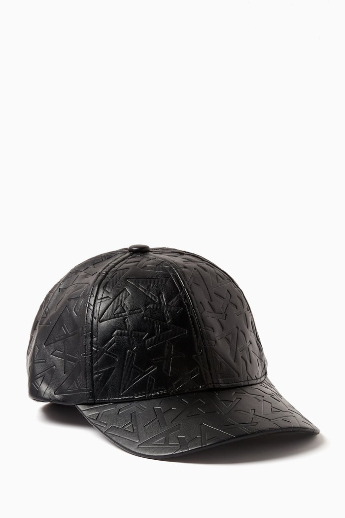 

AX Embossed-logo Baseball Cat in Leather, Black