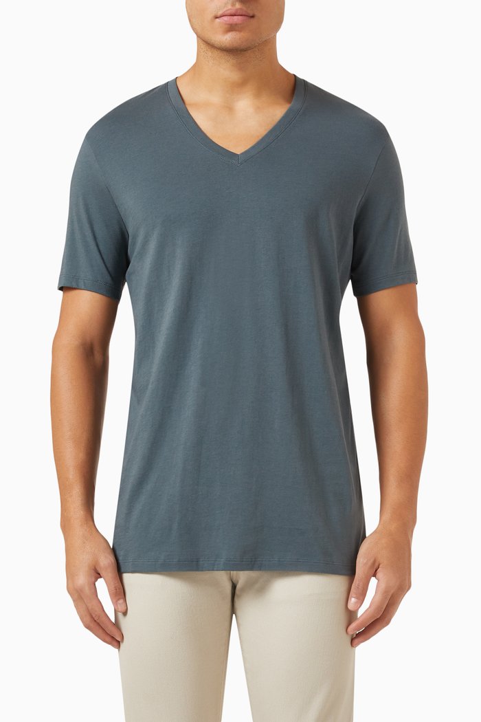 

V-neck Slim T-shirt in Pima Cotton-jersey, Grey