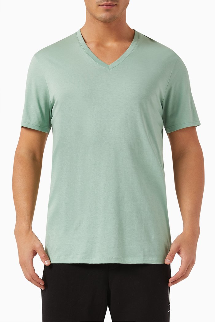 

V-neck Slim T-shirt in Pima Cotton-jersey, Green