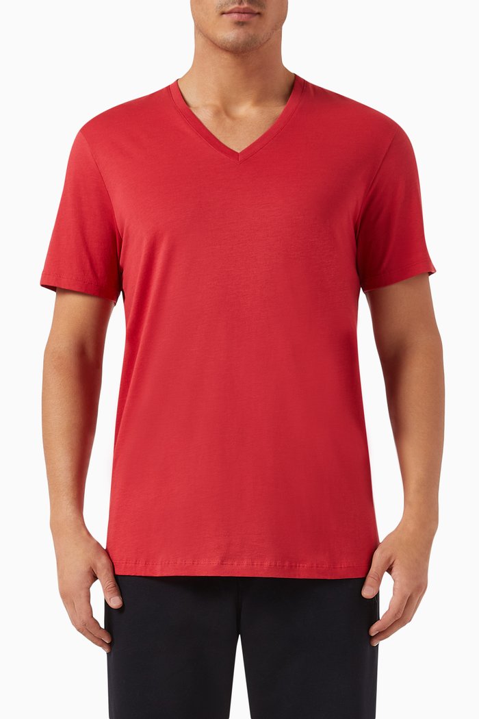 

V-neck Slim T-shirt in Pima Cotton-jersey, Red