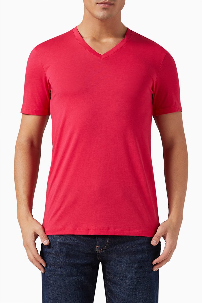 

V-neck Slim T-shirt in Pima Cotton-jersey, Pink
