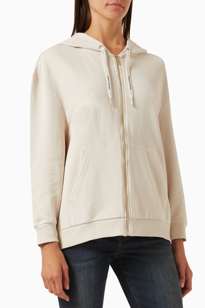 

AX Logo Zip Hoodie in Jersey, White