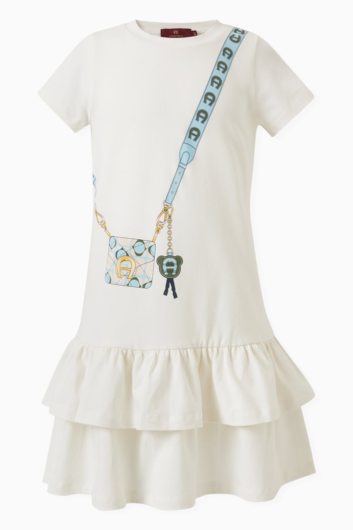 

Ruffled Bag-print Dress in Cotton, Neutral