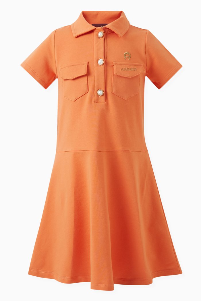 

Logo-embroidered Shirt Dress in Cotton, Orange