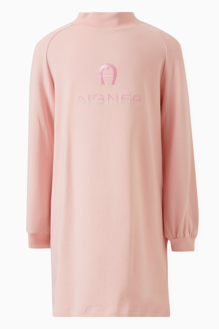 

Logo-embroidered Sweatshirt Dress in Cotton, Pink