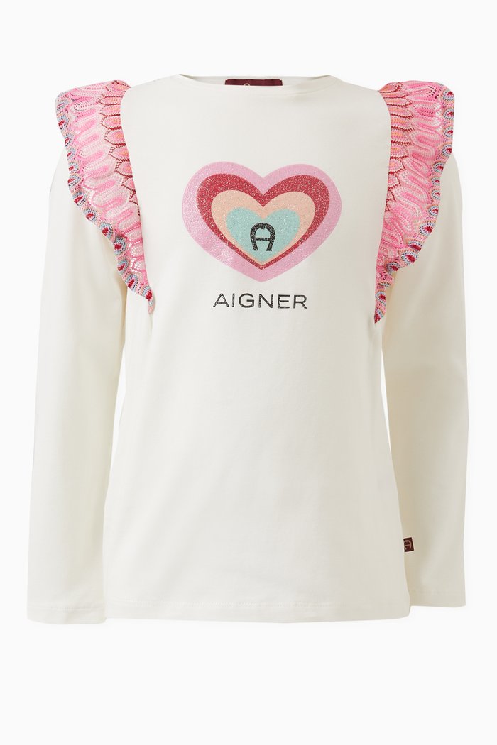 

Ruffled Heart Logo Top in Cotton, Neutral