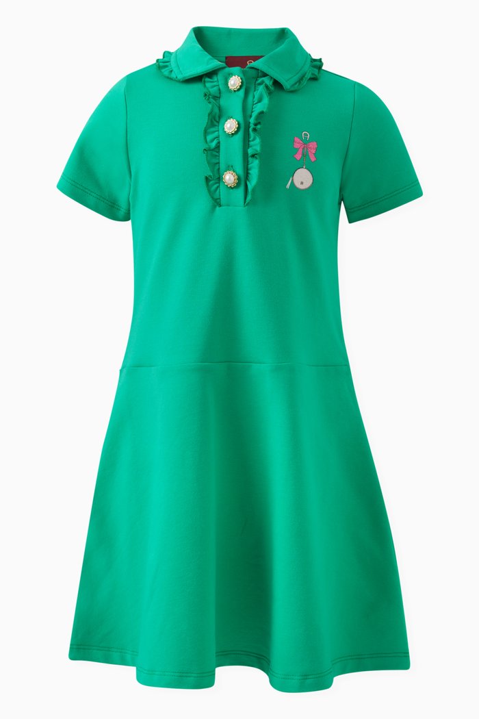 

Ruffled Polo Dress in Cotton, Green