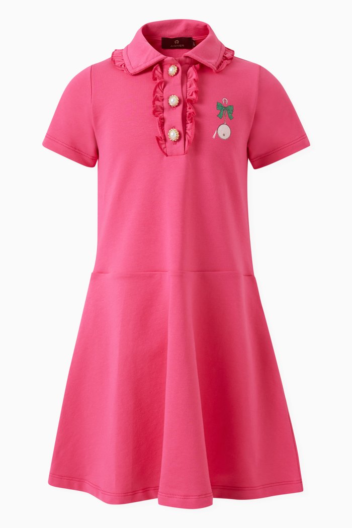

Ruffled Polo Dress in Cotton, Pink