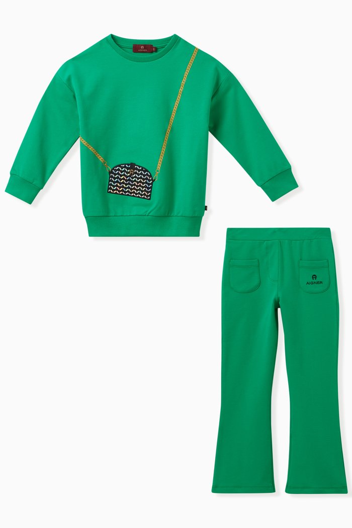 Bag-print Sweatshirt Set in Cotton, Green