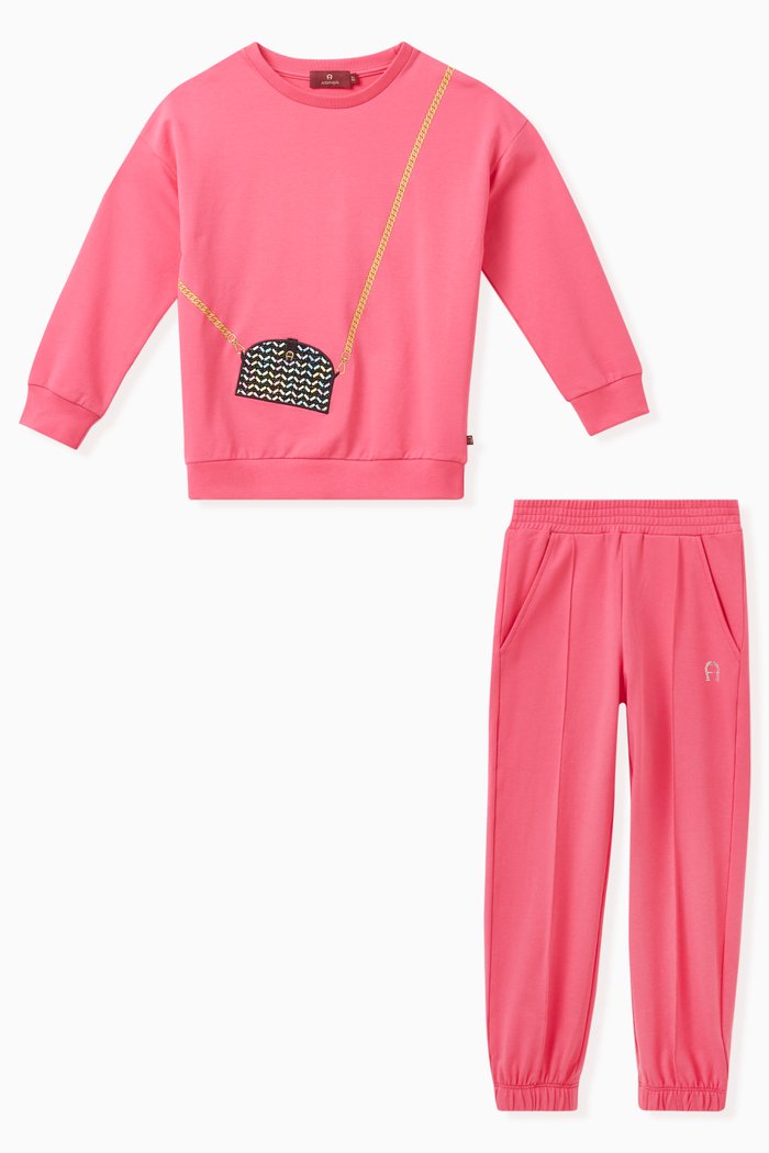 

Illustrated Sweatshirt and Sweatpants, Set of Two, Pink