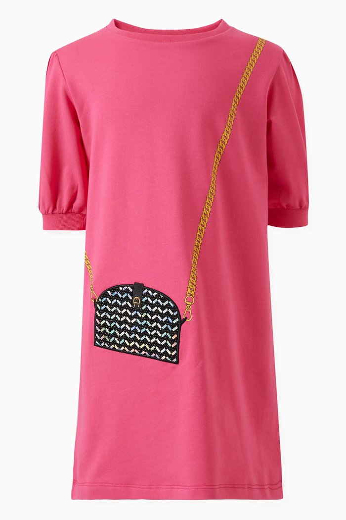 

Bag-print Dress in Cotton, Pink