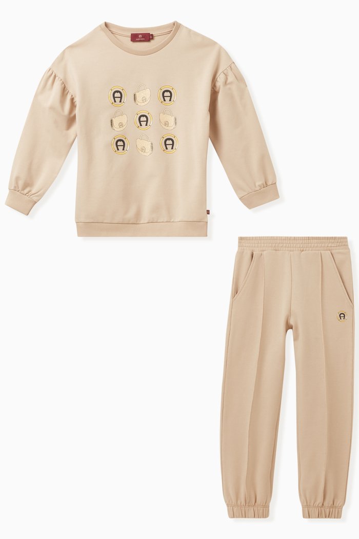 

Logo Print Sweatshirt and Sweatpants, Set of Two, Neutral
