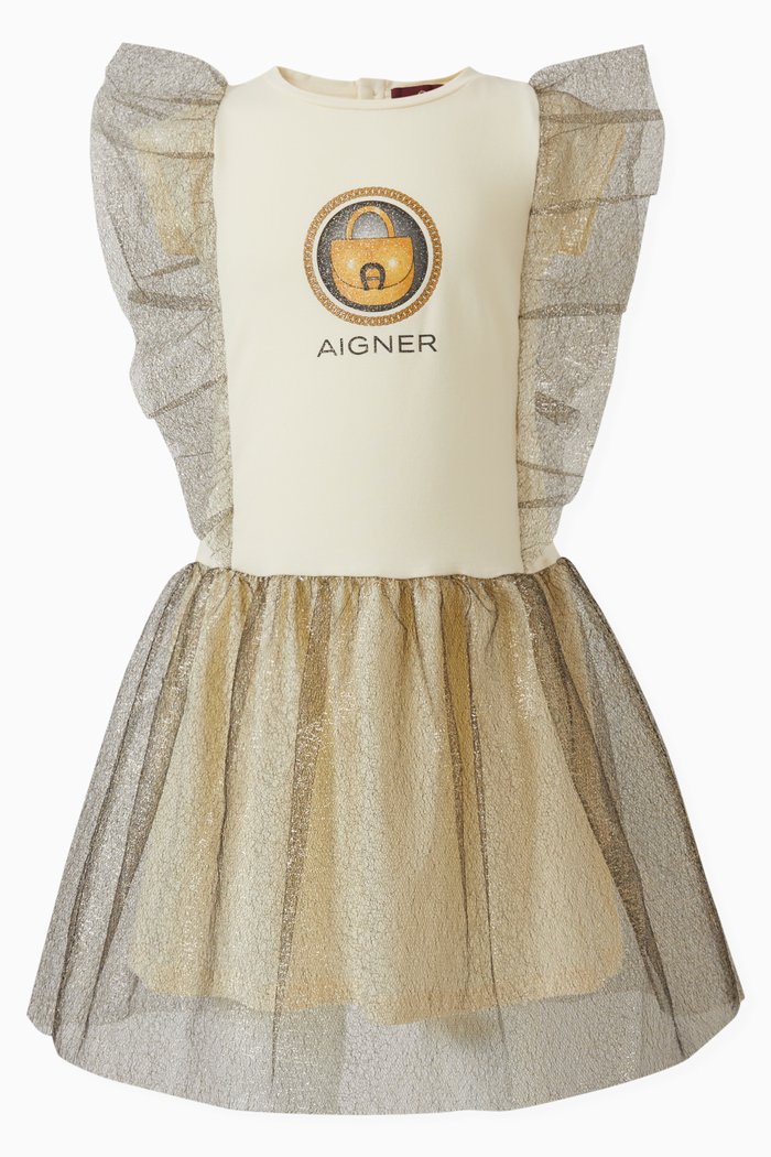 

Ruffled Dress in Tulle, Neutral