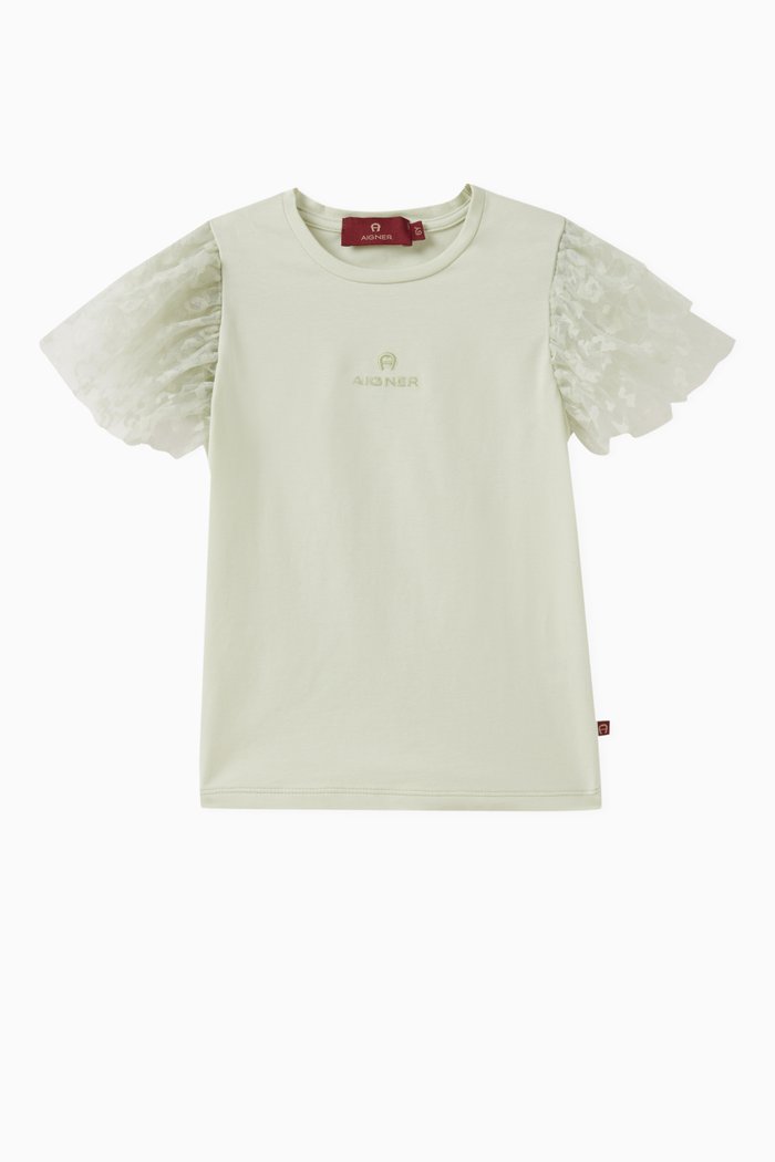 

Logo-embroidered Tulle-detail T-shirt in Cotton, Blue