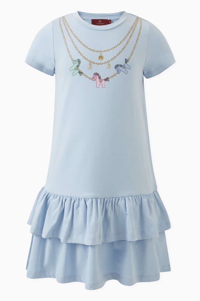 

Bird-print Dress in Cotton, Blue
