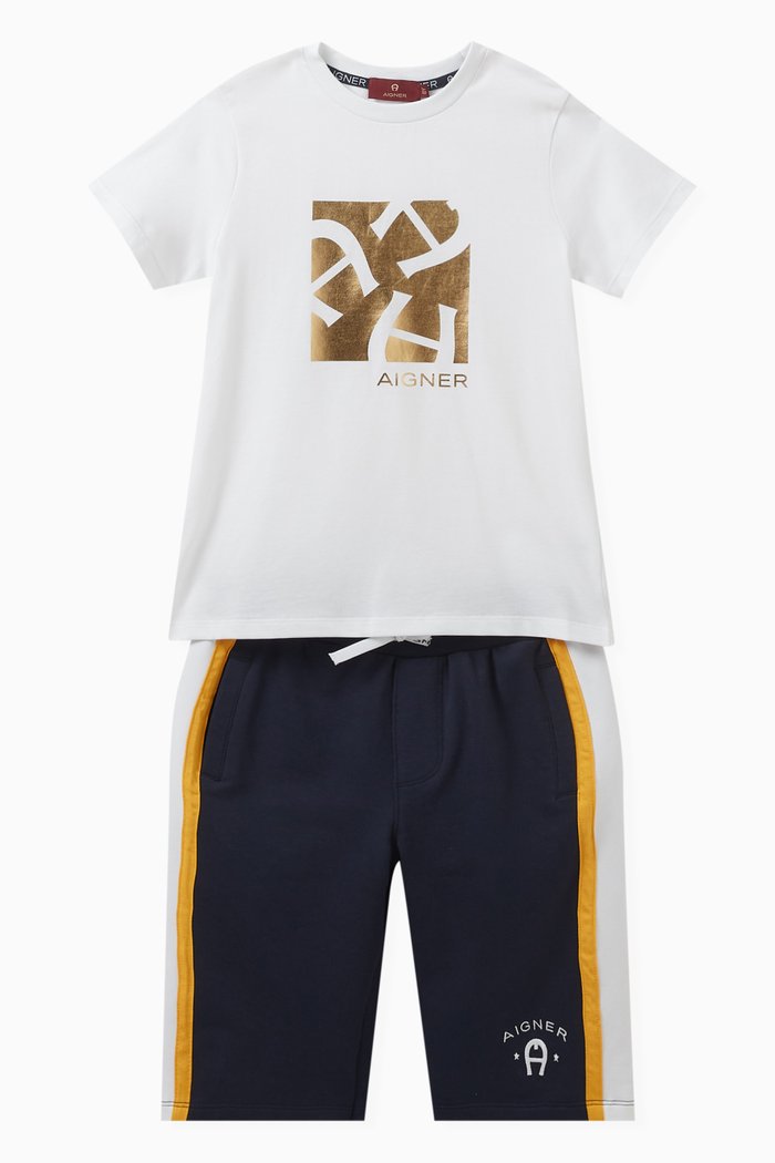 Logo T-shirt & Shorts Set in Cotton-jersey, White
