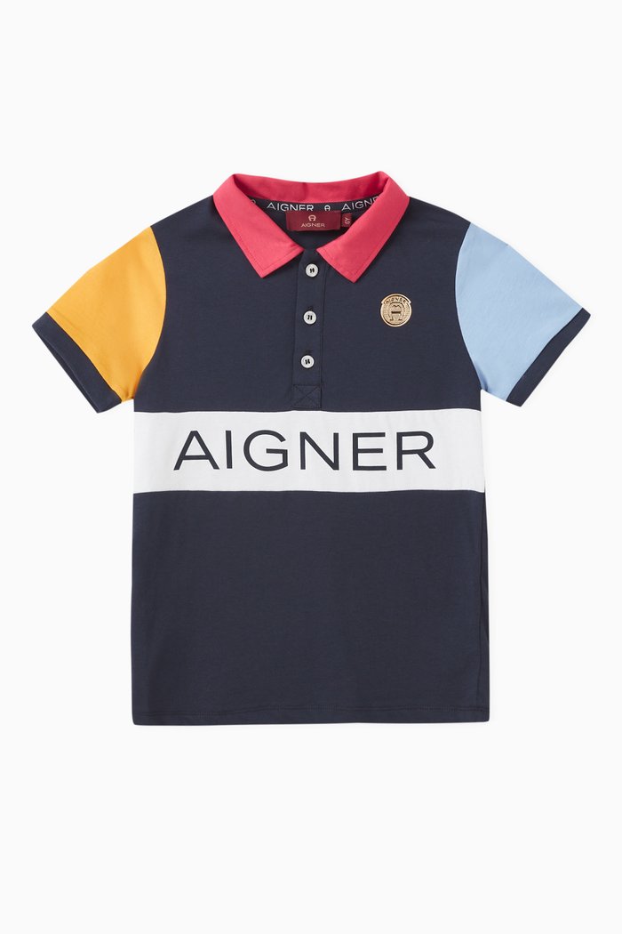 

Logo-detail Colour-block Polo Shirt in Cotton, Blue
