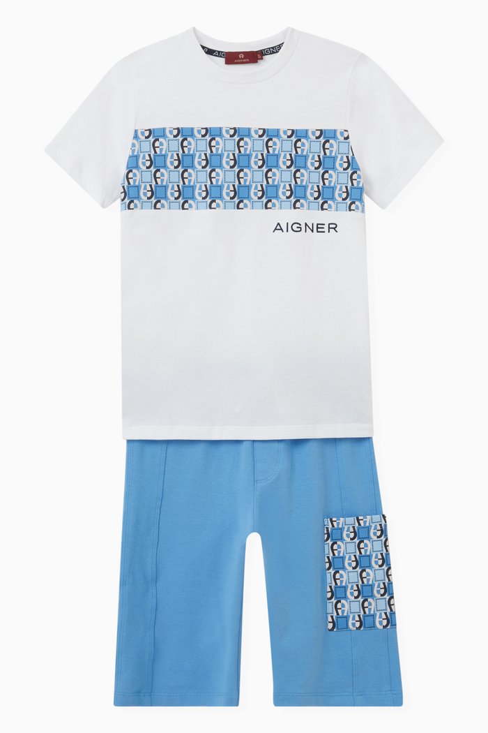 

Logo Panel T-shirt & Shorts Set in Cotton, White