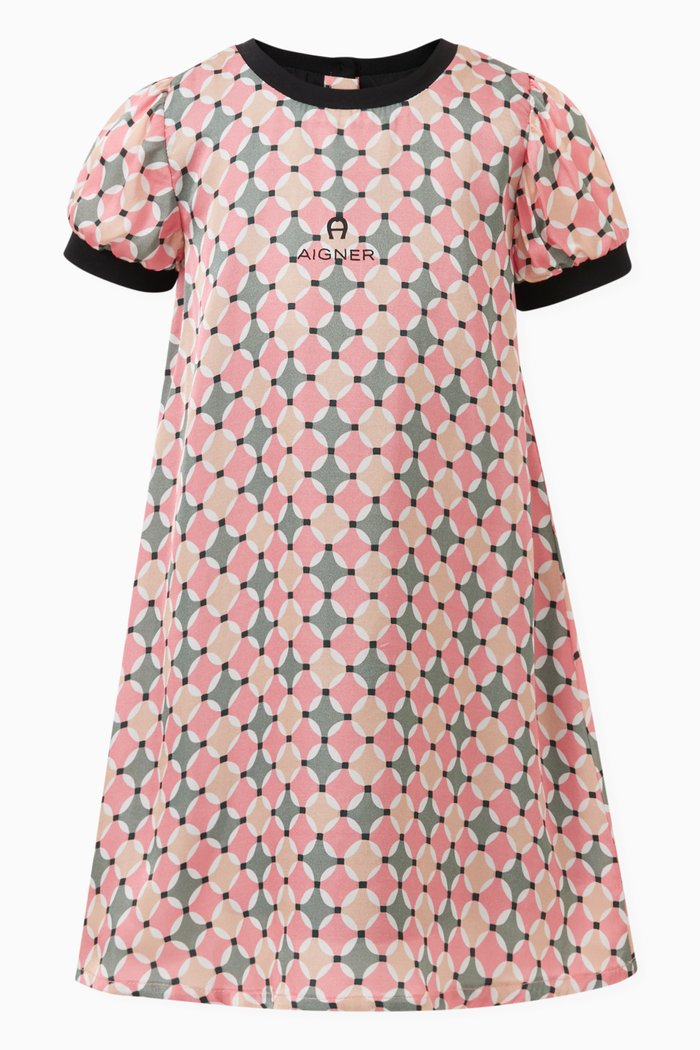 

Geometric Print Dress in Cotton, Pink