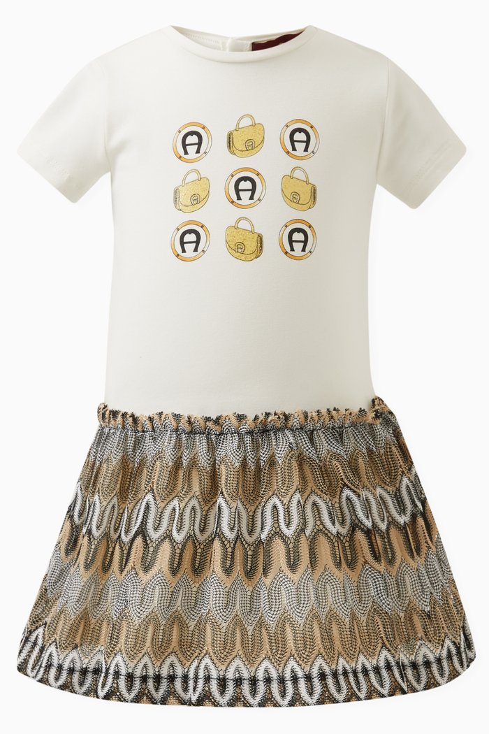 

Graphic Logo Print Dress in Cotton, Neutral