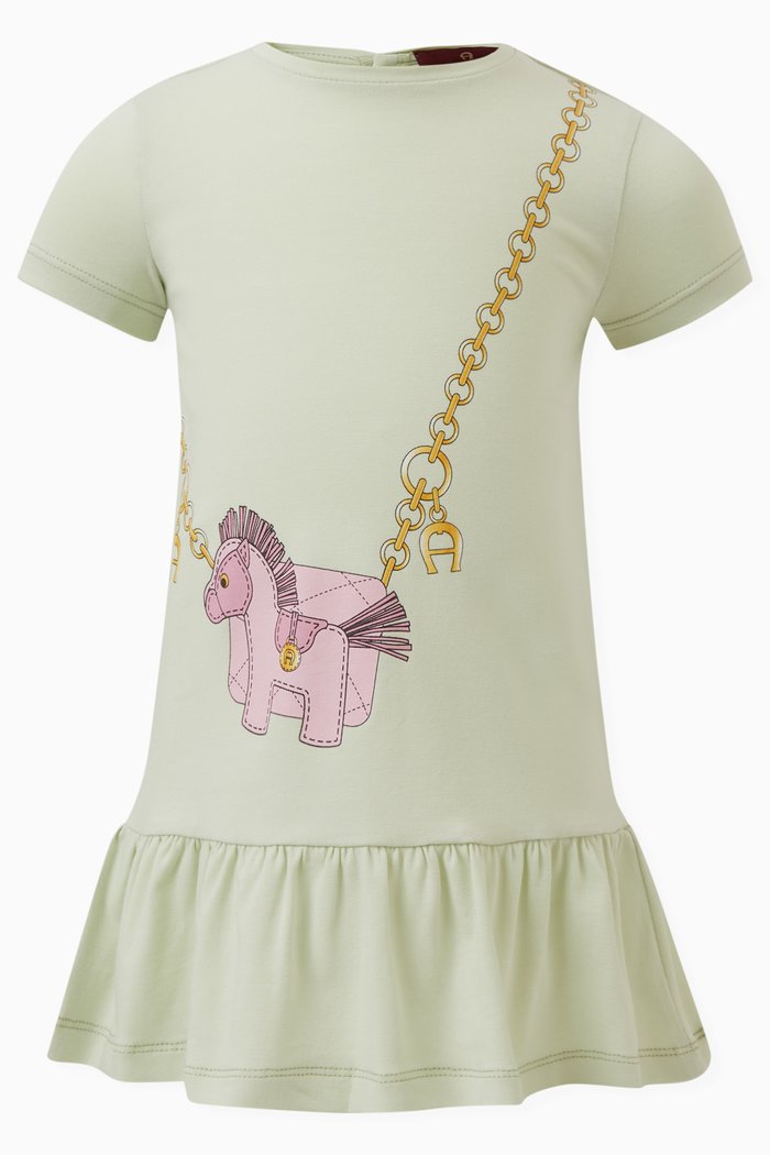 

Horse Shoulder Bag Print Dress in Cotton, Blue