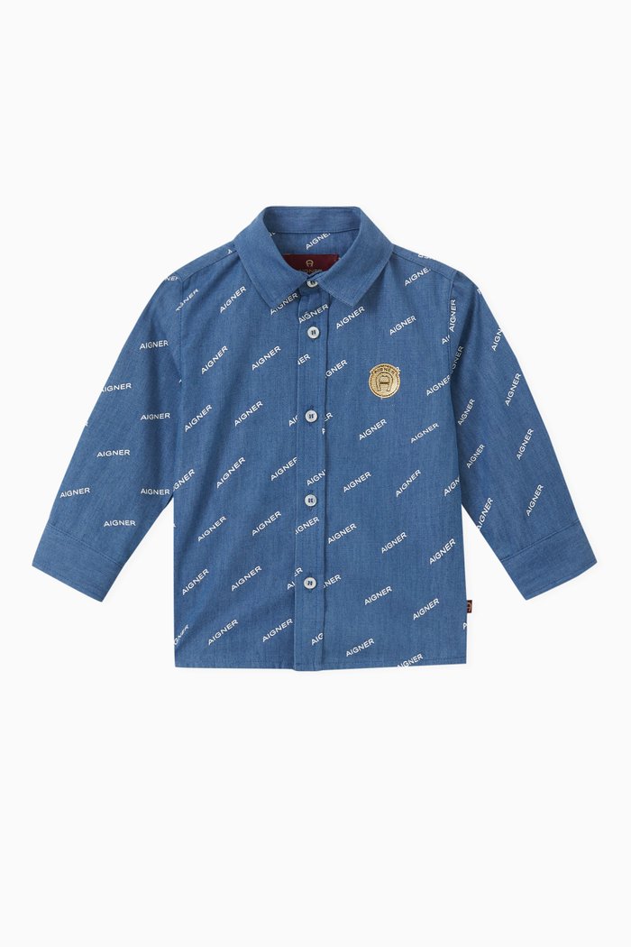 

Logo Print Shirt in Cotton, Blue