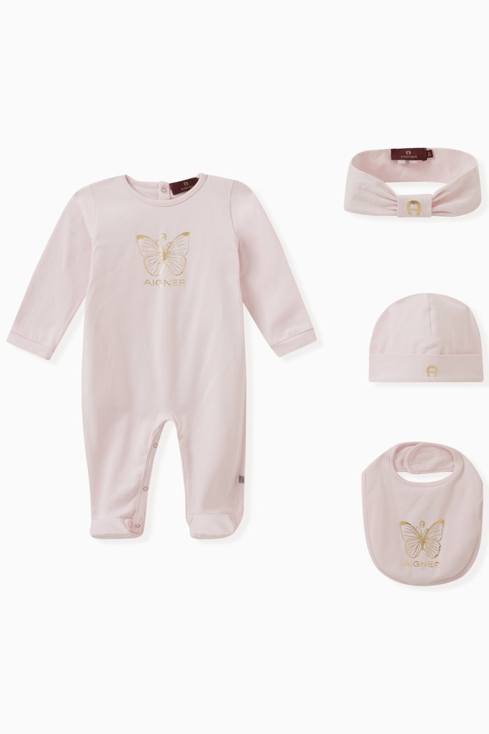 

Logo Butterfly Sleepsuit Set in Cotton, Pink