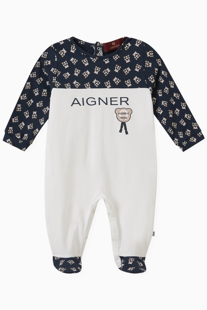 

Logo Teddy Sleepsuit in Stretch Cotton, Blue