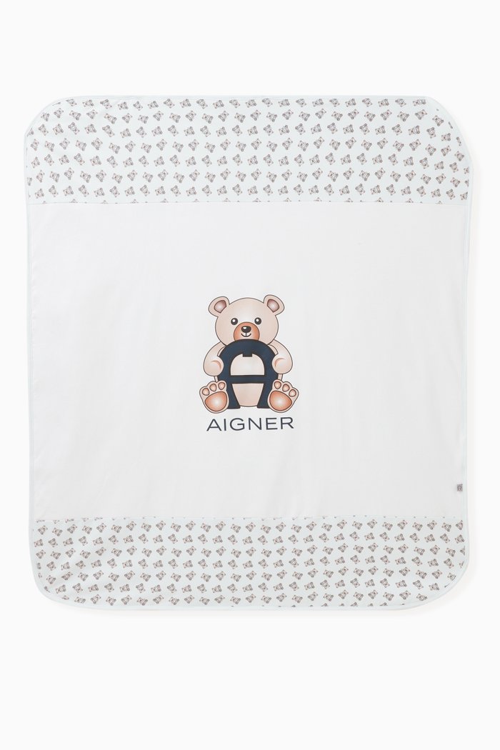 

Bear Print Baby Blanket in Cotton, Blue