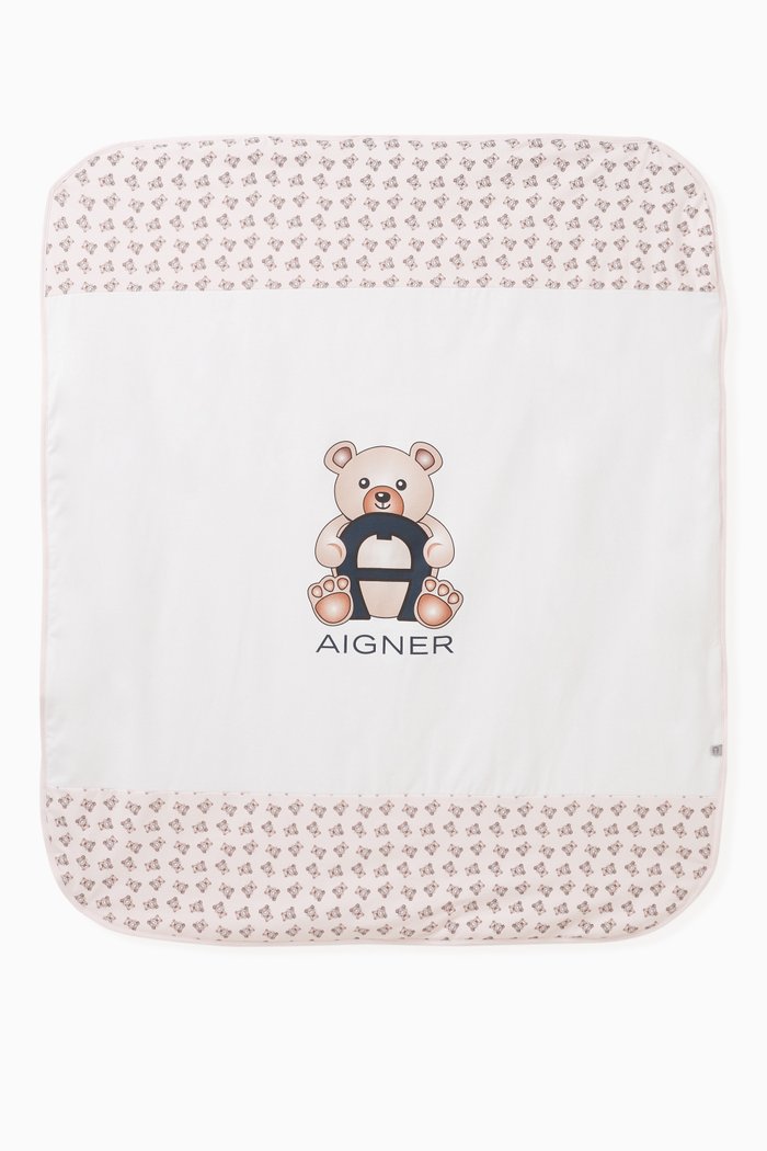 

Bear Print Baby Blanket in Cotton, Pink