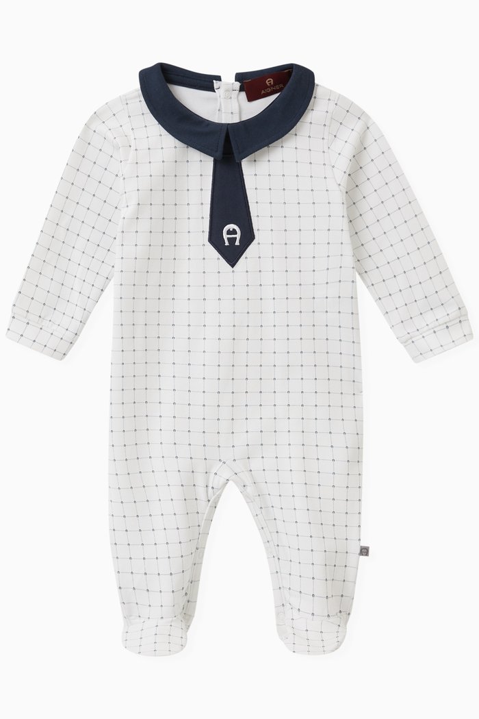 

Monogram Sleepsuit in Stretch Cotton, White