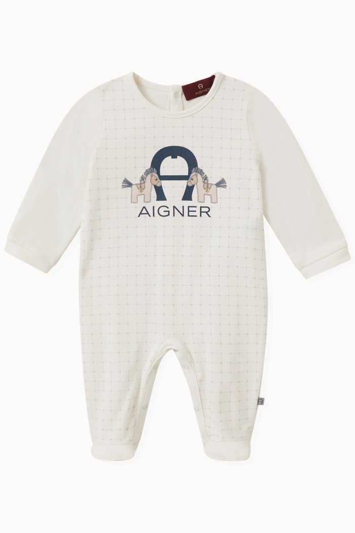 

Graphic Logo Sleepsuit in Stretch Cotton, Neutral