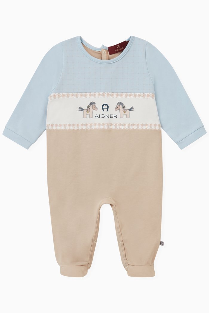 

Tricolour Horse Logo Sleepsuit in Cotton, Blue