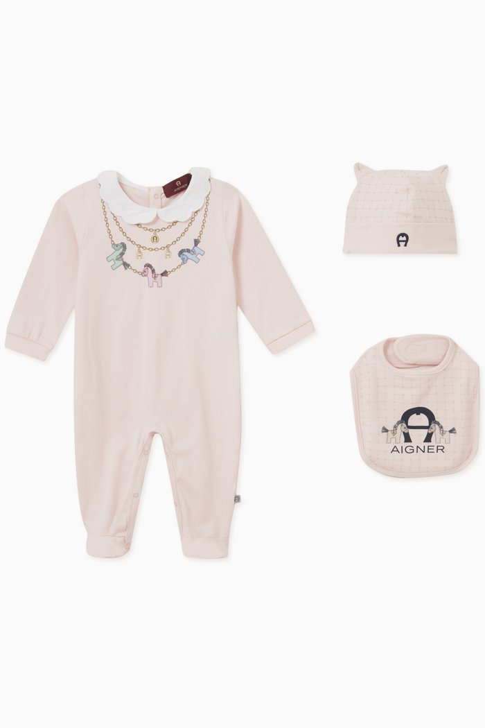 

Horse Logo Sleepsuit Set in Cotton, Pink