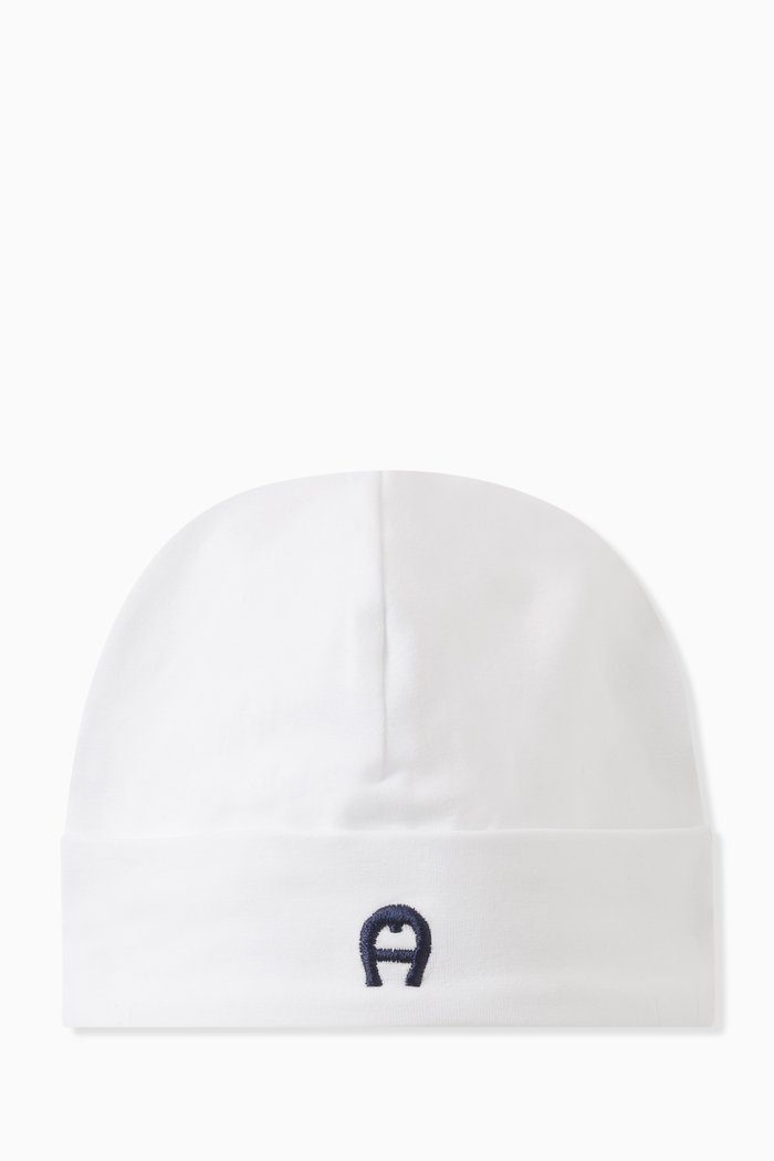 

Embroidered Logo Baby Hat in Cotton, White