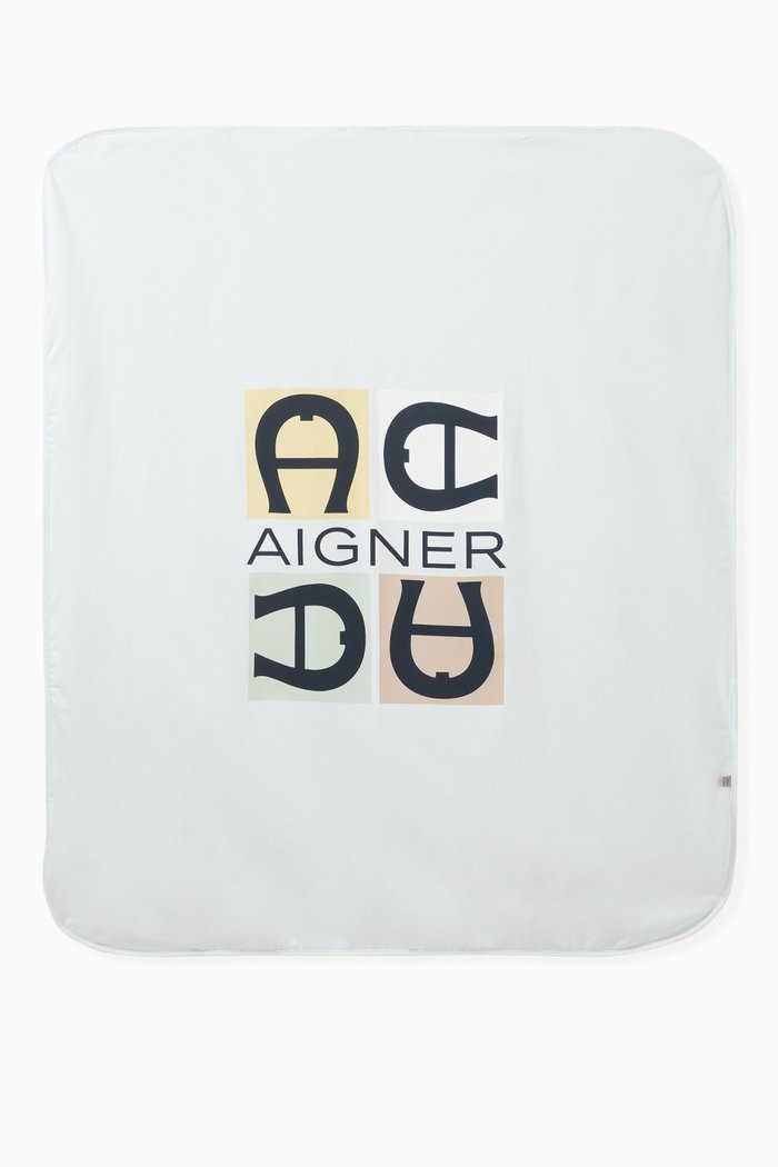 

Logo Print Baby Blanket in Cotton, Blue