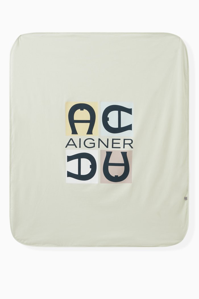 

Logo Print Baby Blanket in Cotton, Blue