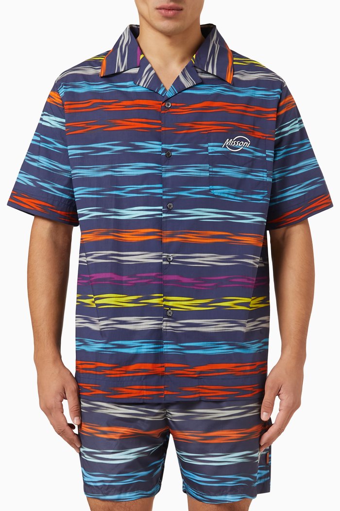 

Zig Zag Bowling Shirt in Cotton, Multicolour