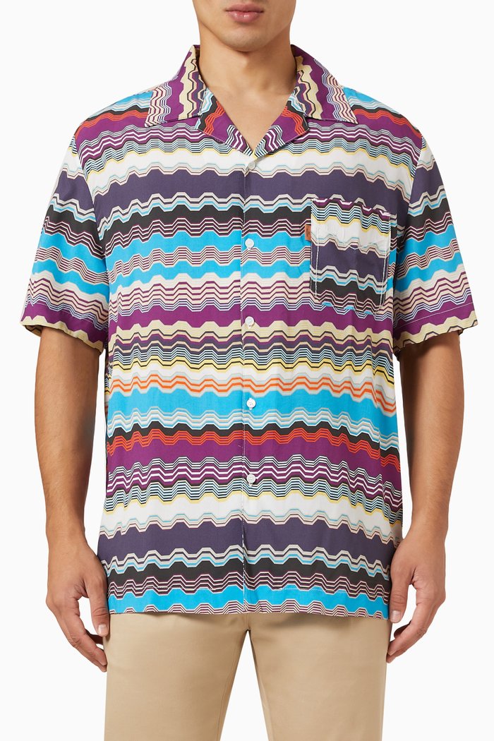 

Zig Zag Bowling Shirt in Viscose, Multicolour