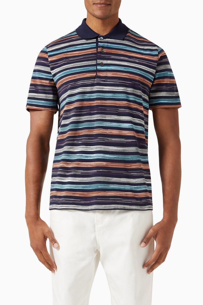 

Short Sleeve Polo Shirt in Cotton, Multicolour