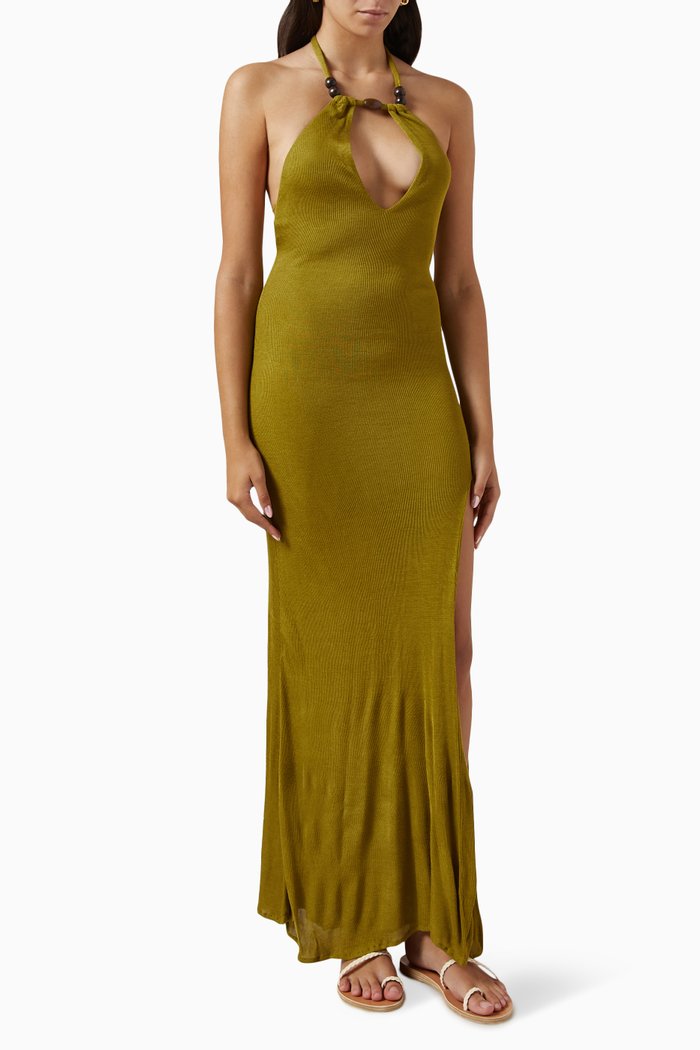 

Oia Beaded Halterneck Dress in Bamboo, Green