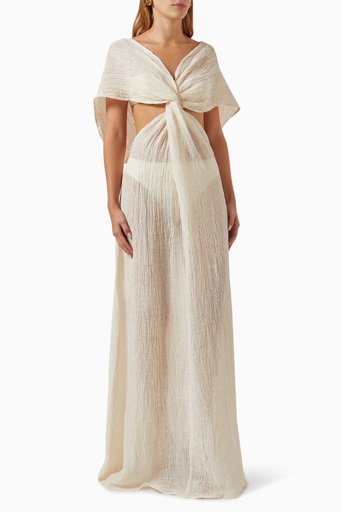 Fiori Twist Dress in Cotton-blend, White